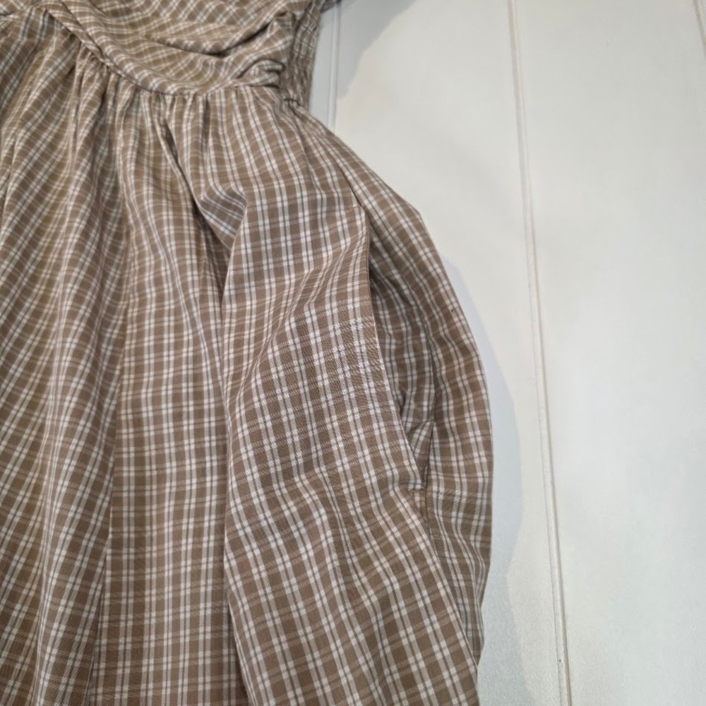 Abercrombie & Fitch L Tall Twist Bodice Maxi Dress Tan Plaid Smocked Back V-Neck - Picture 3 of 10